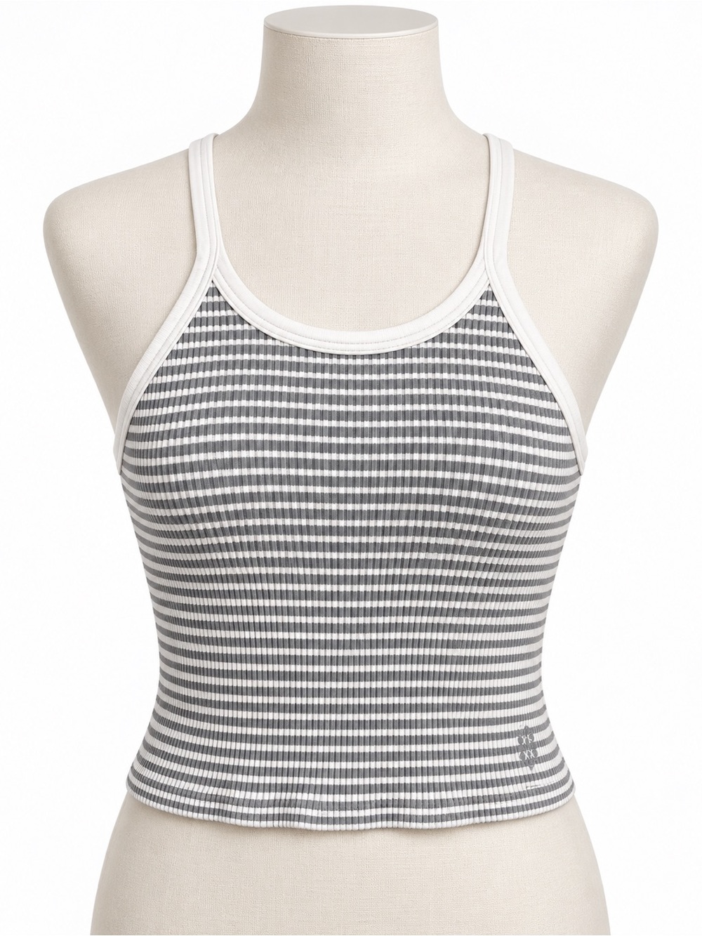 Free people Striped Ribbed Racerback Crop Top - White & Gray